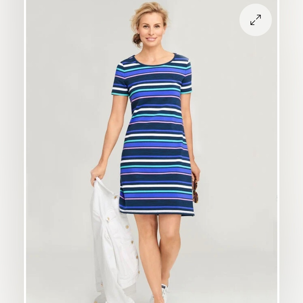 T by Talbots Ruched Drawstring‎ Back Striped Knee Length T-Shirt Dress 1X Plus - Picture 3 of 14